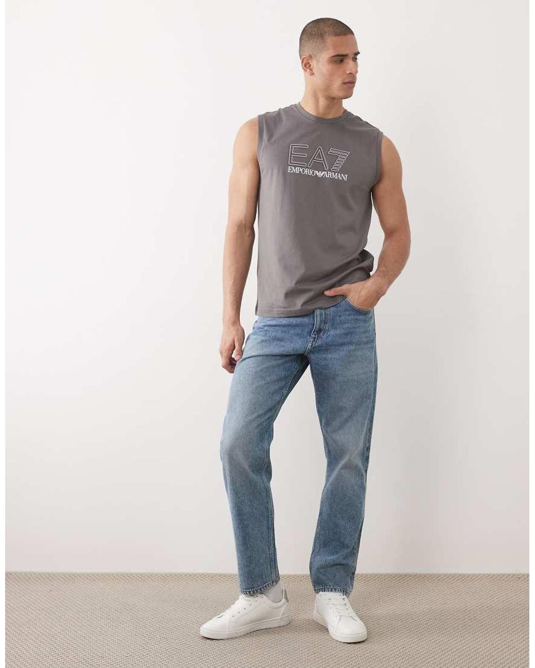 EA7 Gray Armani Train Visibility Loose Fit Tank Vest for men