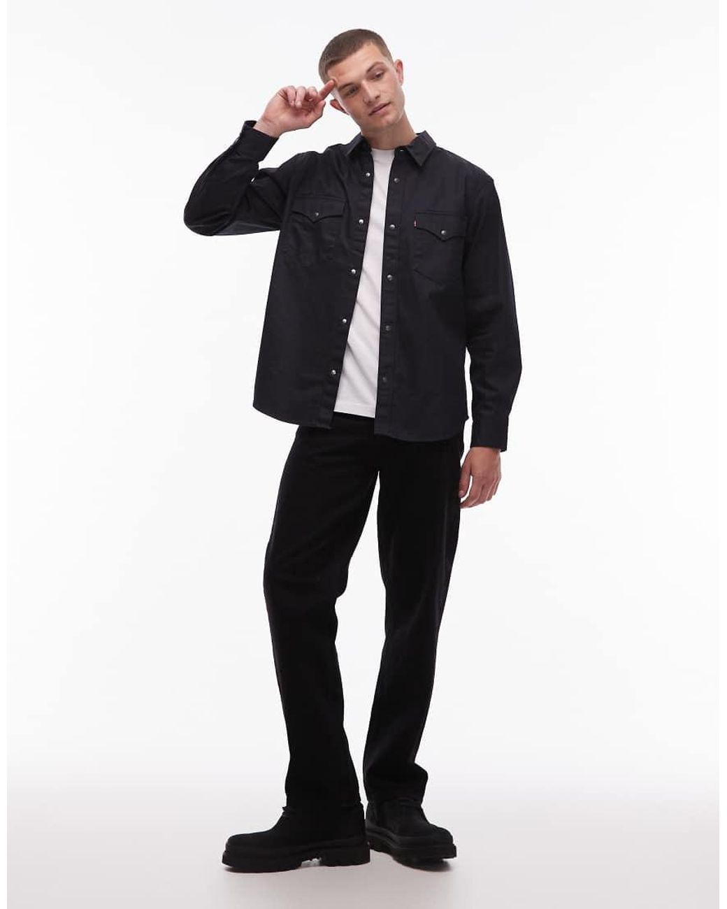 Levi's Blue Relaxed Fit Coated Western Denim Shirt for men