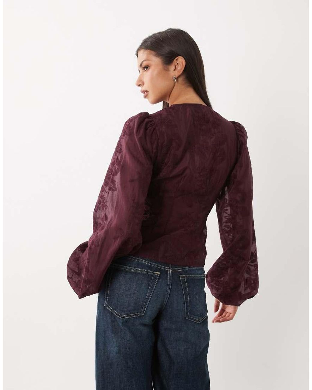 Gina Tricot Purple V Neck Embroide Blouse