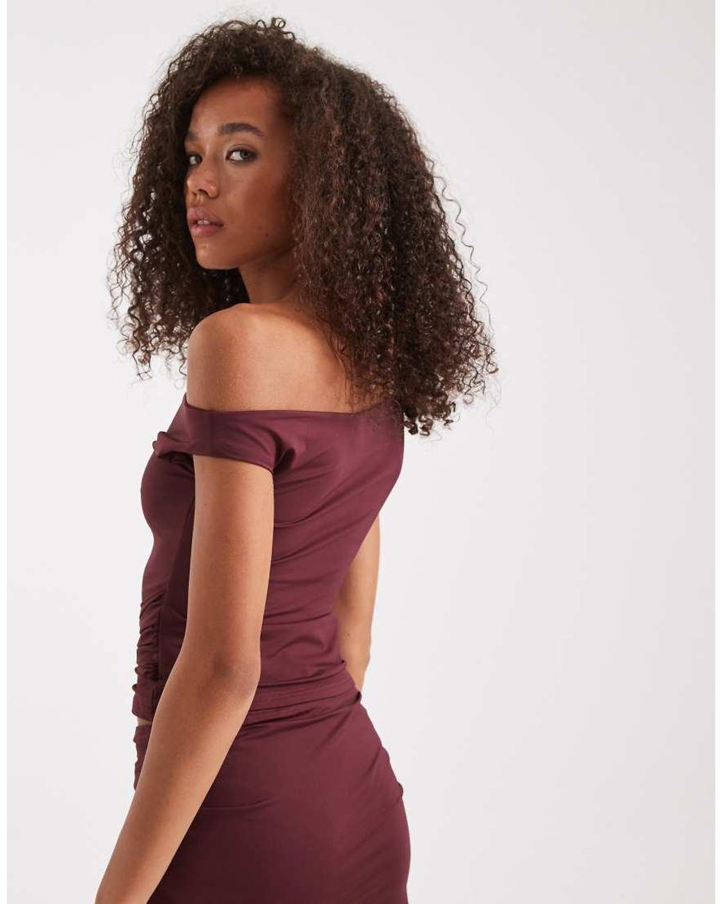 Edikted Red Co-ord Kenia Absract Ring Off Shoulder Top