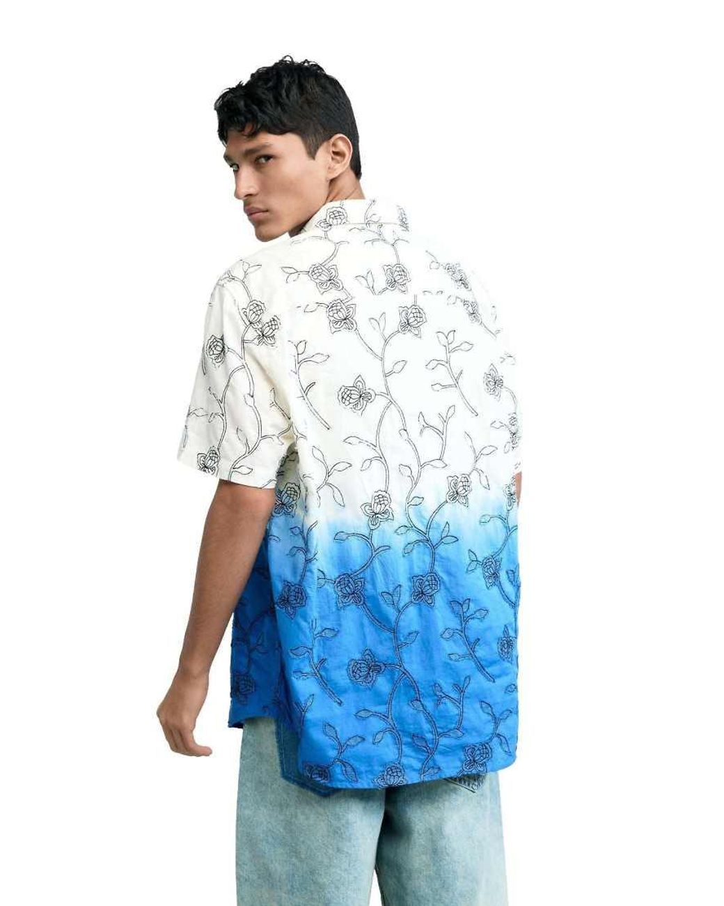 Desigual Blue Embroidered Ombré Shirt for men
