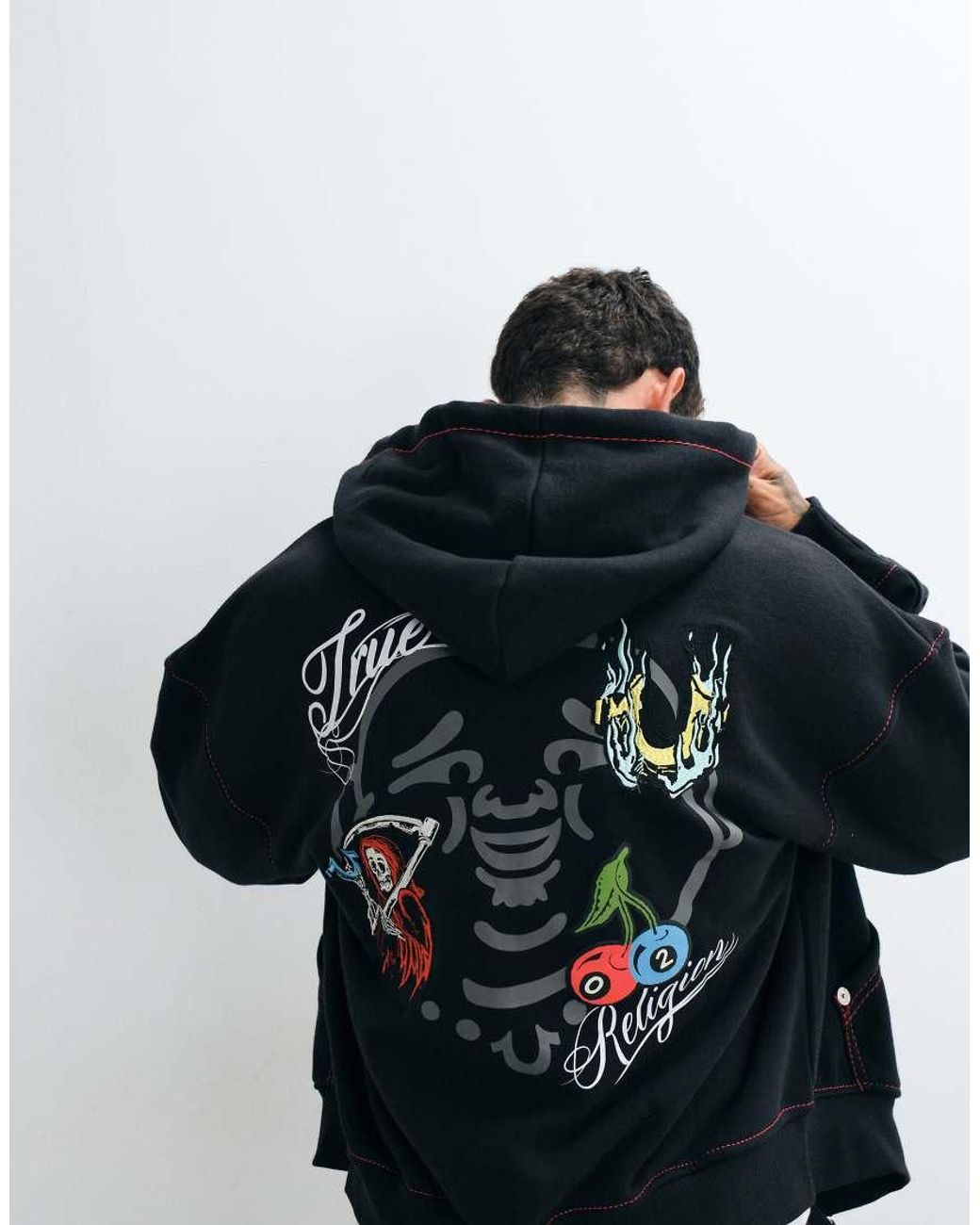 True Religion Blue Buddha Face Back Print Graphic Boxy Fit Zip Up Hoodie Co-ord for men
