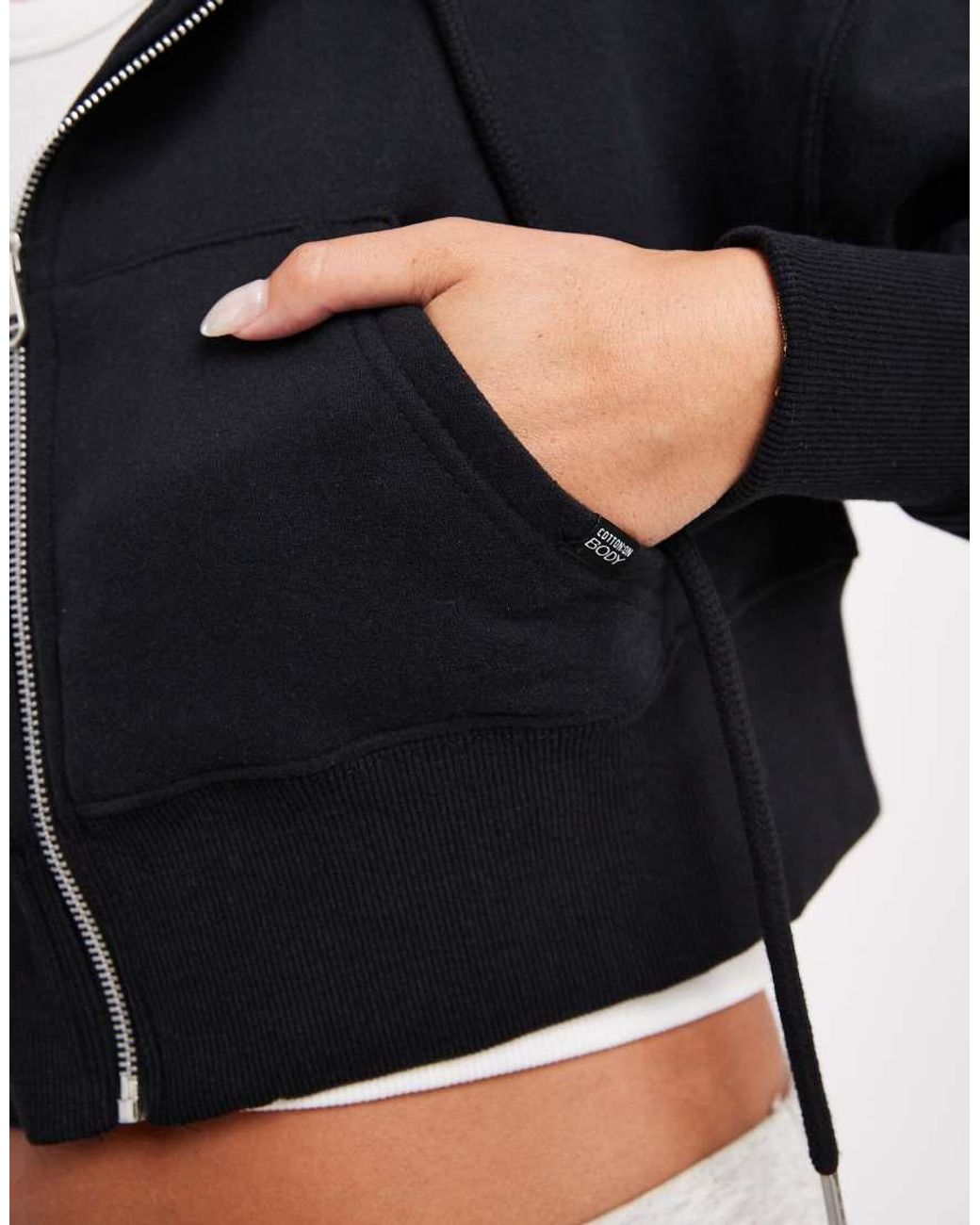 Cotton On Black Plush Boxy Cropped Zip Through Fleece