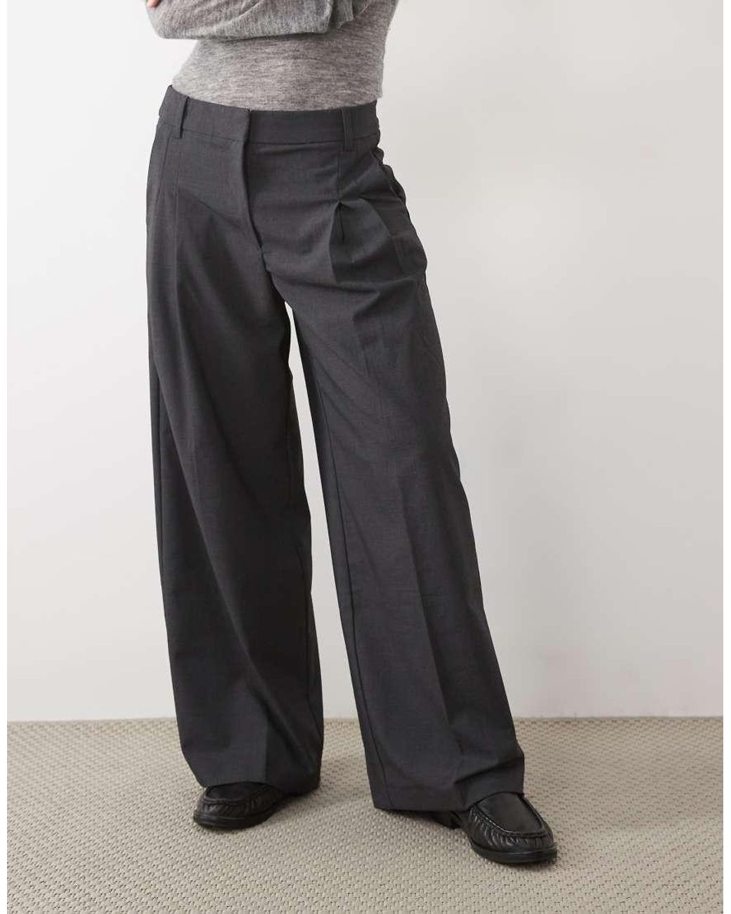 Vero Moda Gray Double Pleat Front Wide Leg Trouser