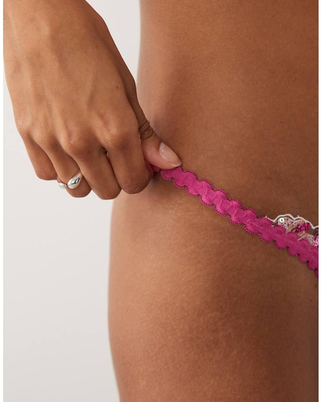 For Love & Lemons Orange Lanai Embroidered Floral Thong