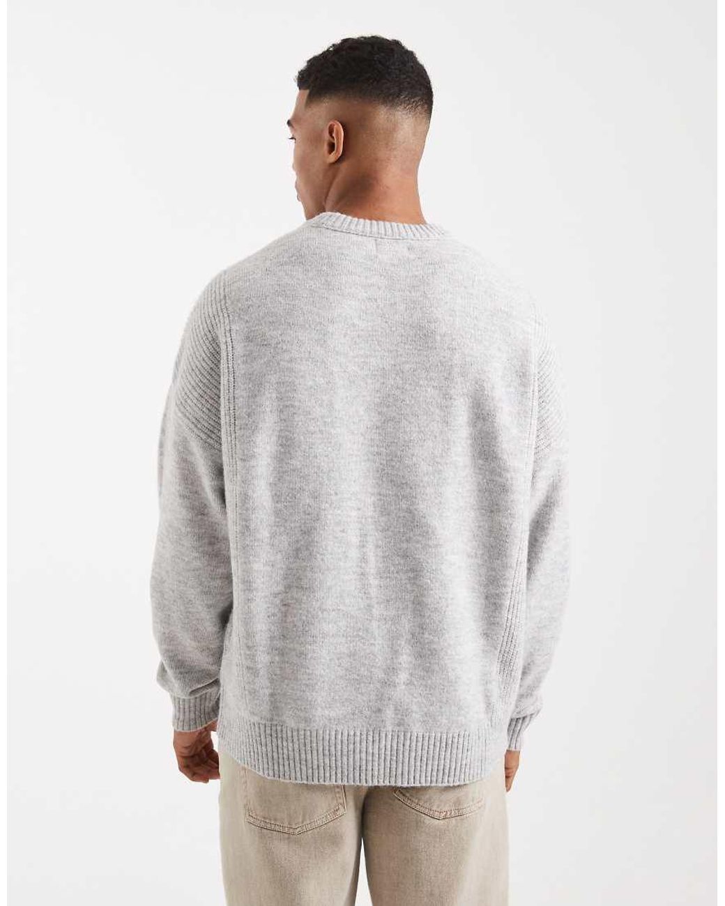 ASOS Gray Oversized Knitted Rib Panel Jumper for men
