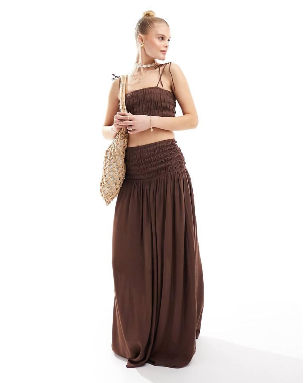 esmé studios Natural Esmee Shirred Beach Crop Top
