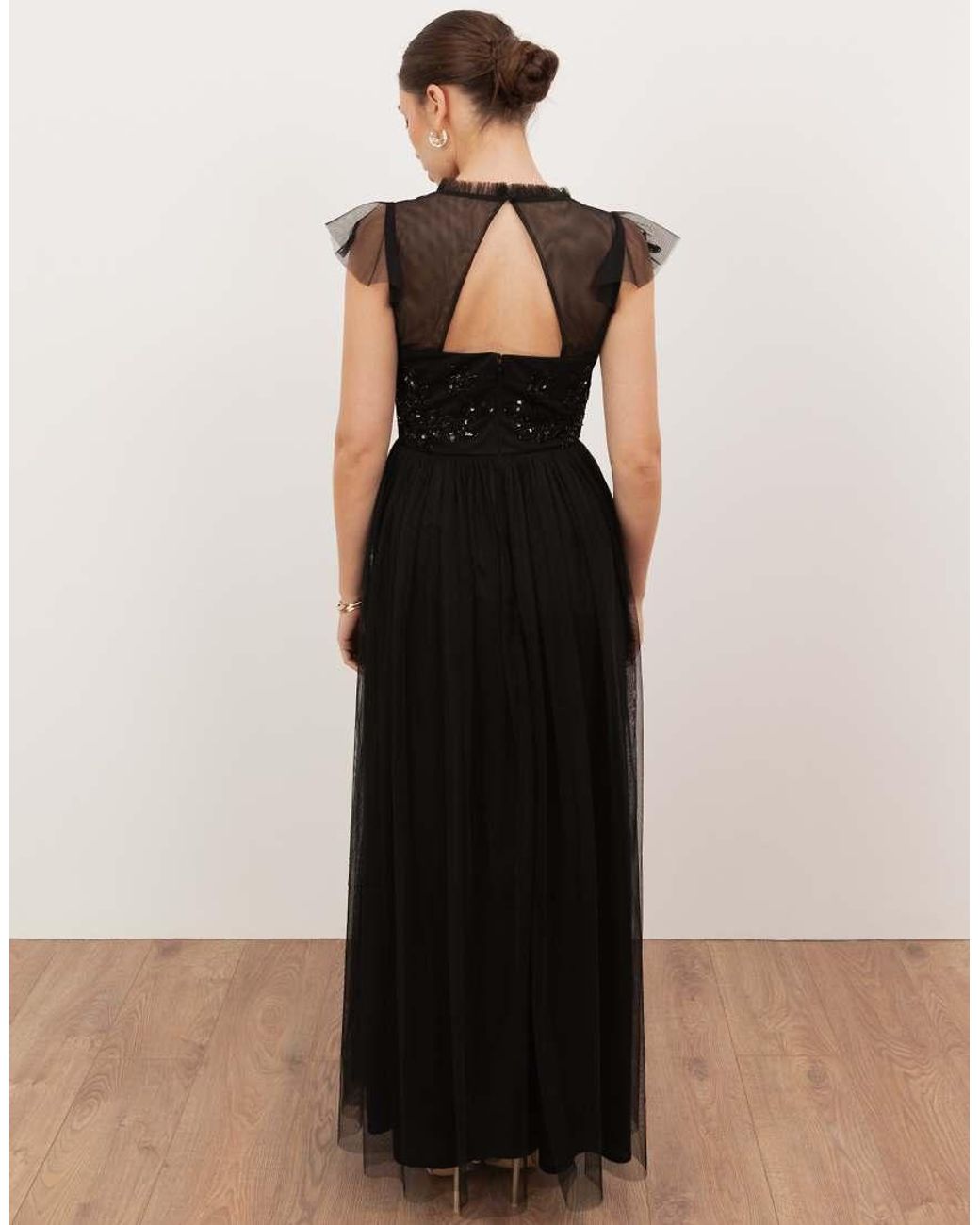 Maya Black Embellished Open Back Maxi Dress
