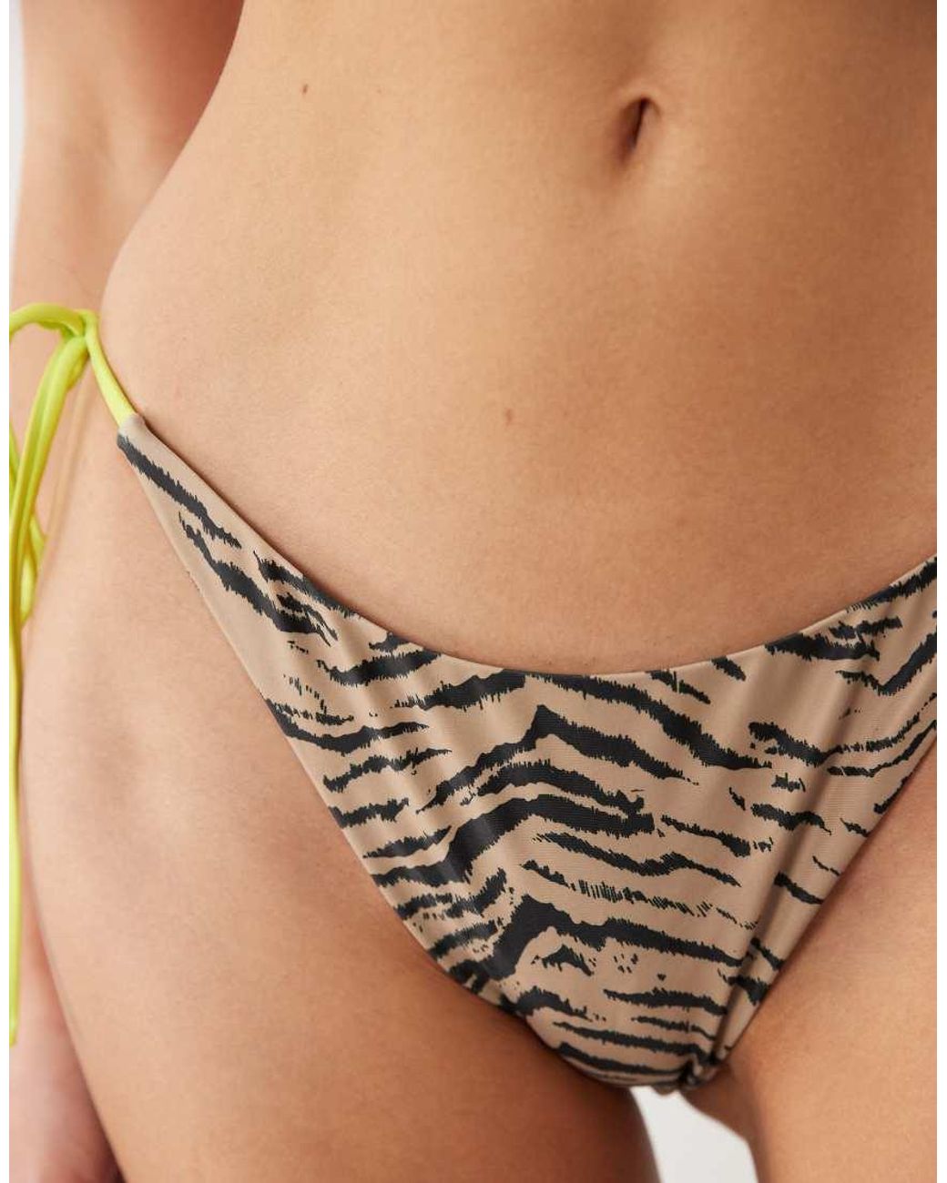 ASOS Natural Zaria Rio Tie Side Bikini Bottom With Contrast