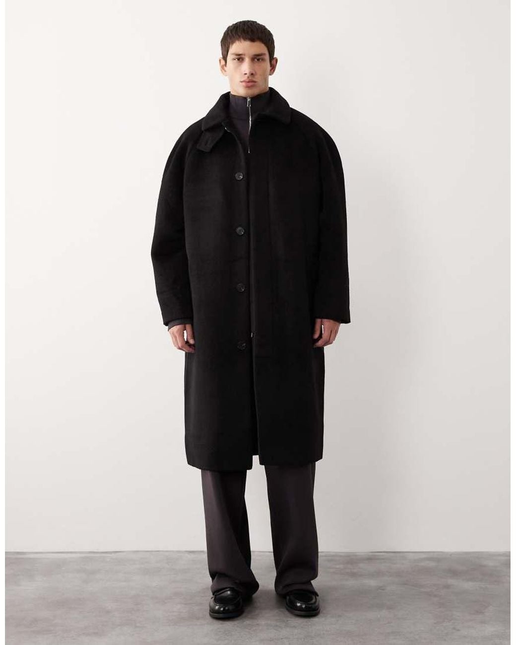 ASOS COLLECTIVE Black Wool Blend Oversized Overcoat for men