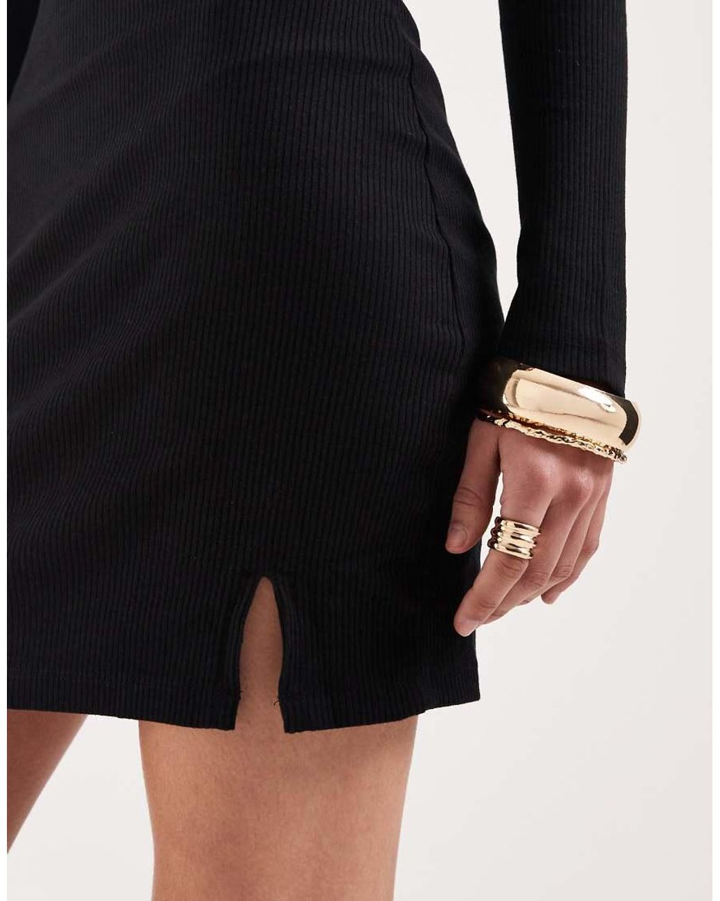ASOS Black Long Sleeve Mini Dress With Split Hem