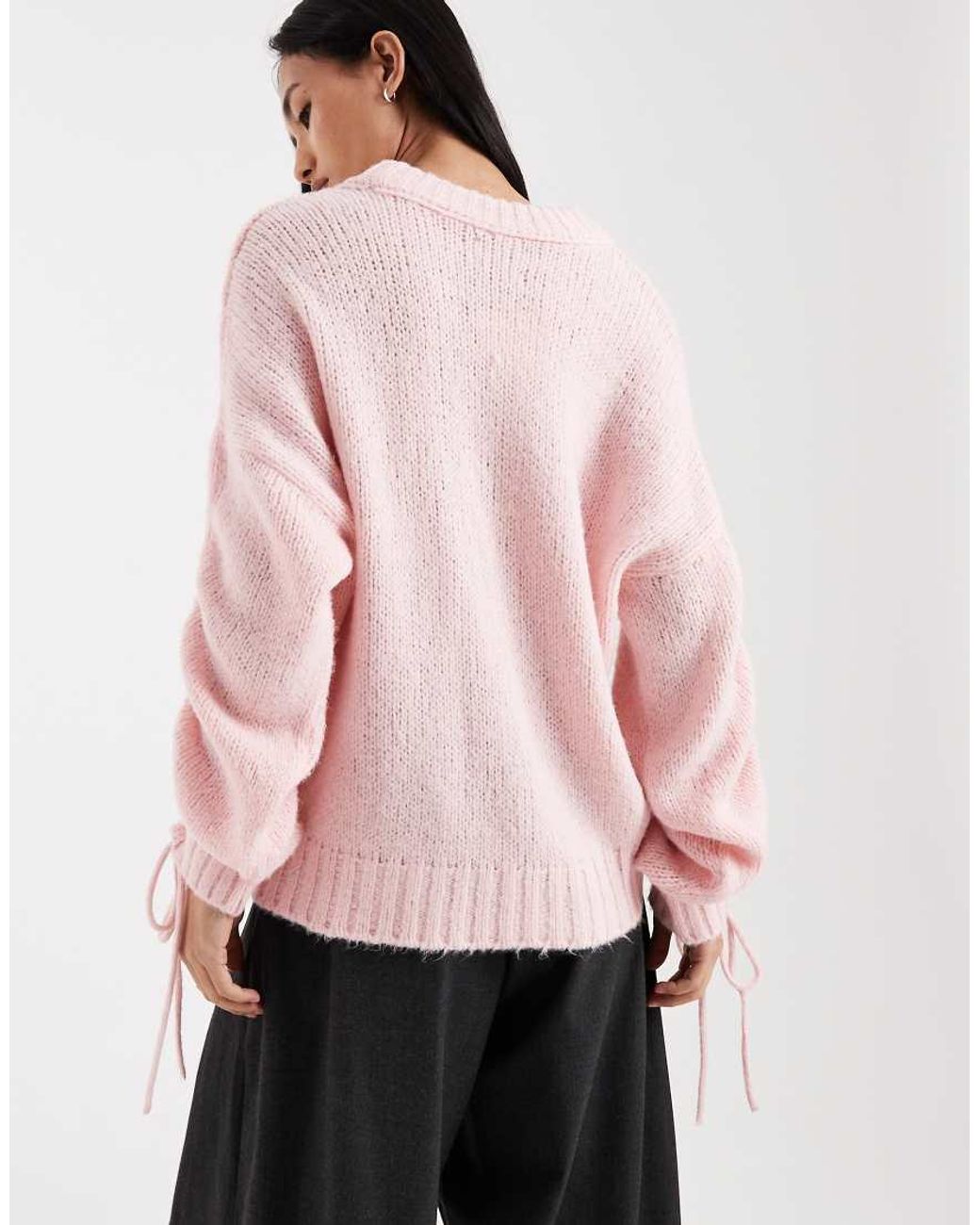 ASOS Pink Ruched Sleeve Jumper
