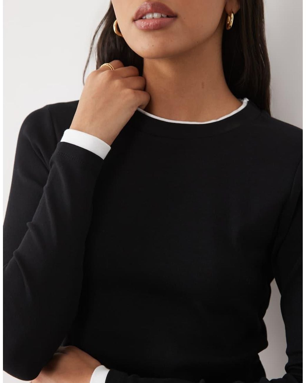 New Look Black Double Layer Trim Long Sleeve Baby Tee
