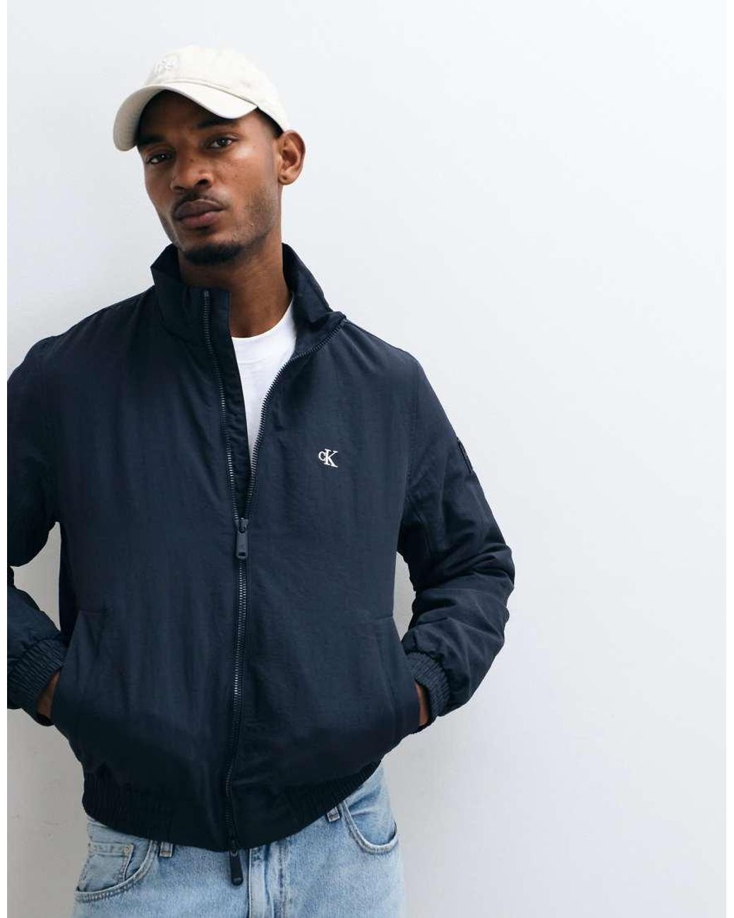 Calvin Klein Blue Padded Nylon Harrington Jacket for men
