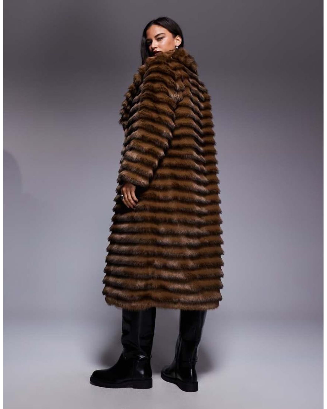 River Island Brown Faux Fur Layered Coat