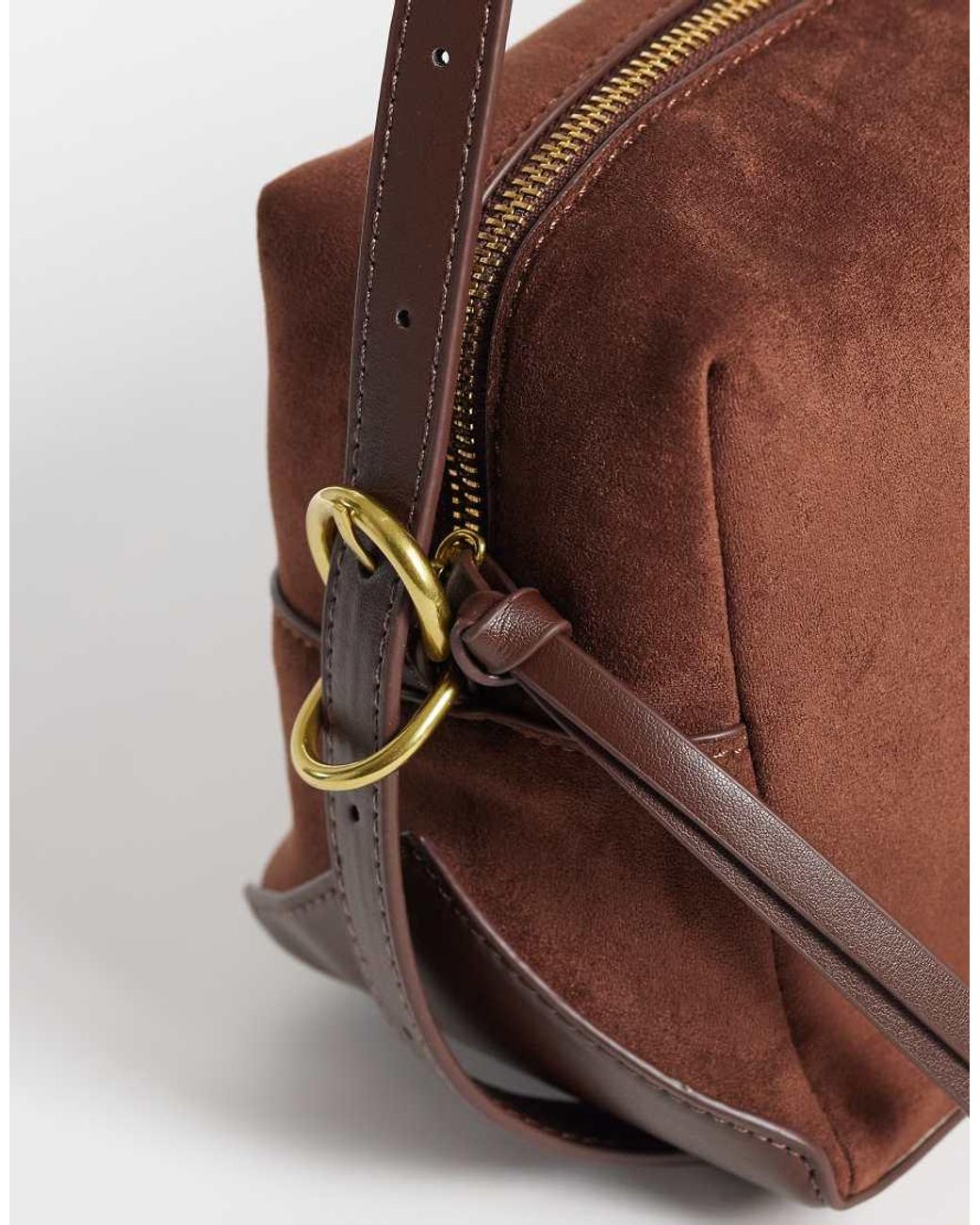 New Look Brown Faux Suede Barrel Shoulder Bag