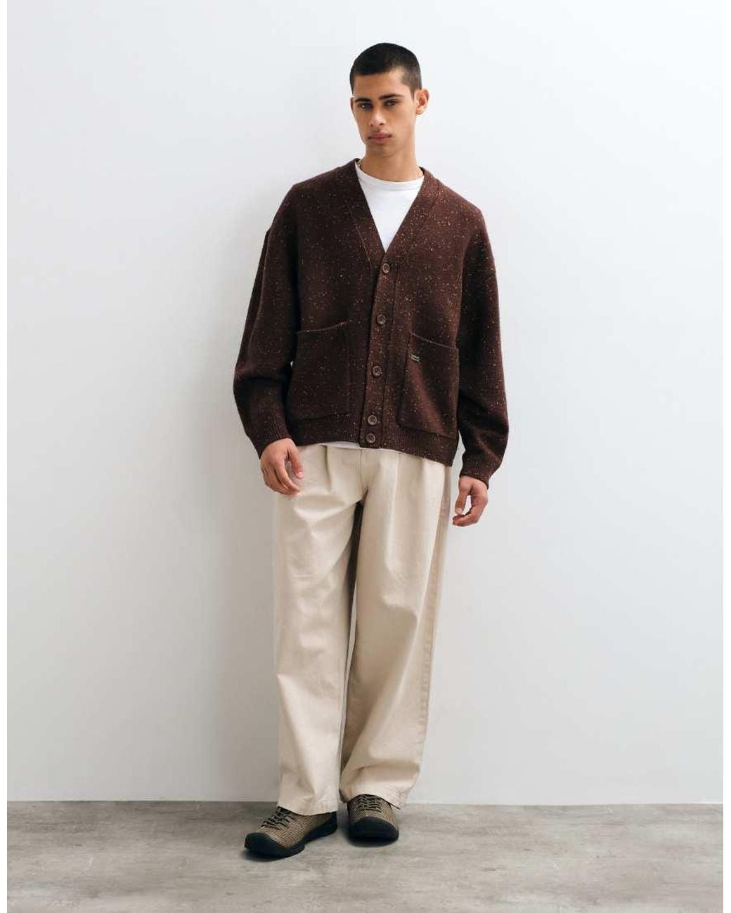 Timberland Brown Wool Blend Speckle Yarn Cardigan for men