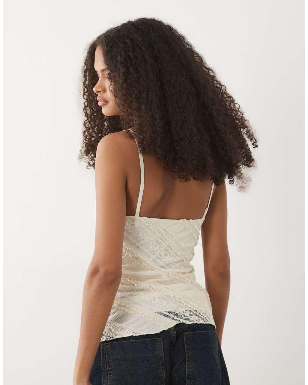 Mango White Textured Lace Cami Top