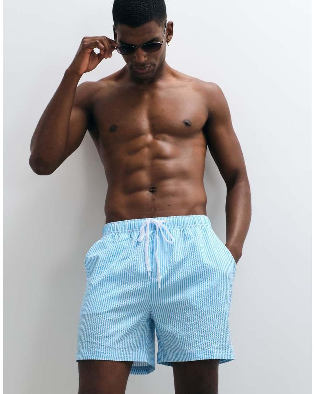 Panos Emporio Blue Seersucker Swimshort for men