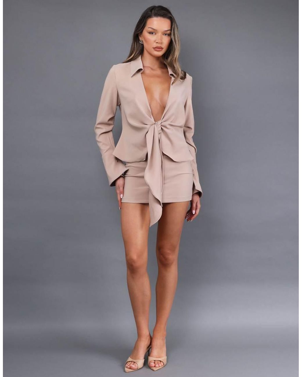 SIMMI Gray Tie Front Plunge Shirt