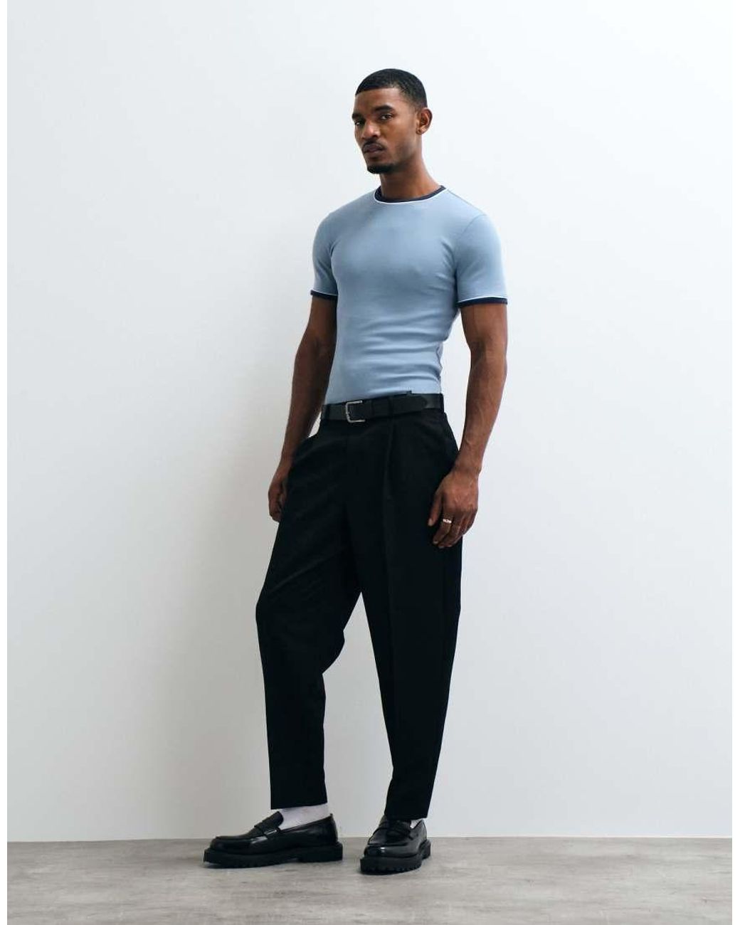 ASOS Blue Muscle Fit Ringer T-shirt With Piping for men