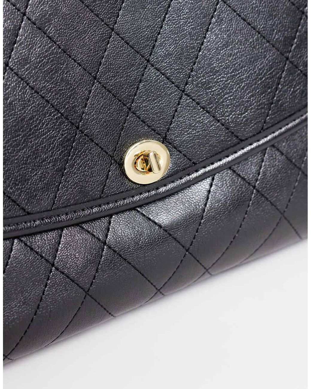 Mango Black Faux Leather Quilted Classic Flap Shoulder Bag