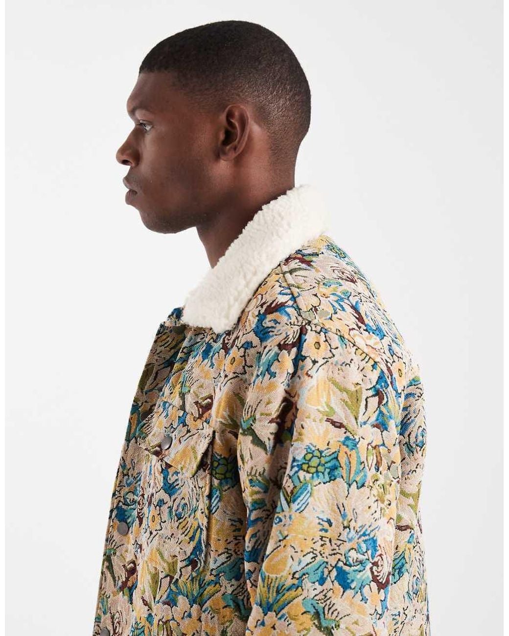 Redefined Rebel Gray Boxy Camo Jacquard Trucker Jacket for men