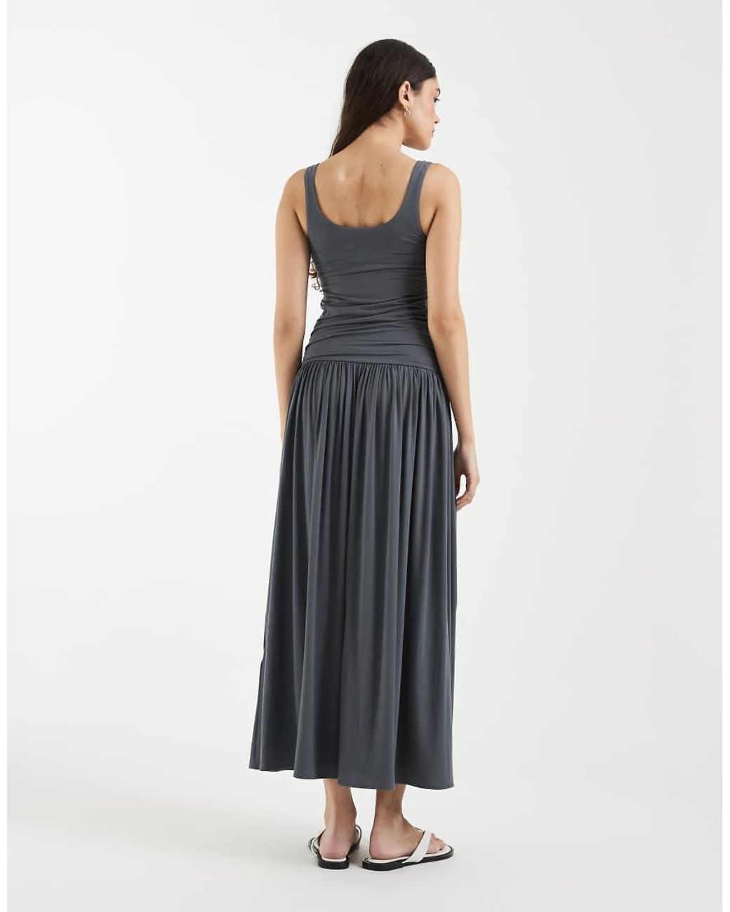 & Other Stories Blue Fitted Bodice Maxi Jersey Dress