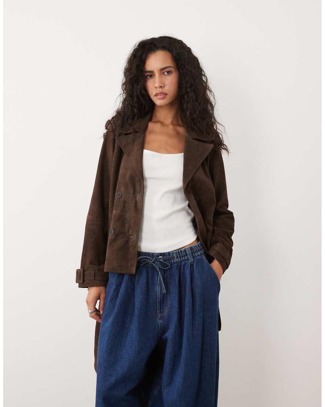 Barney's Originals Blue Real Suede Cropped Trench Coat