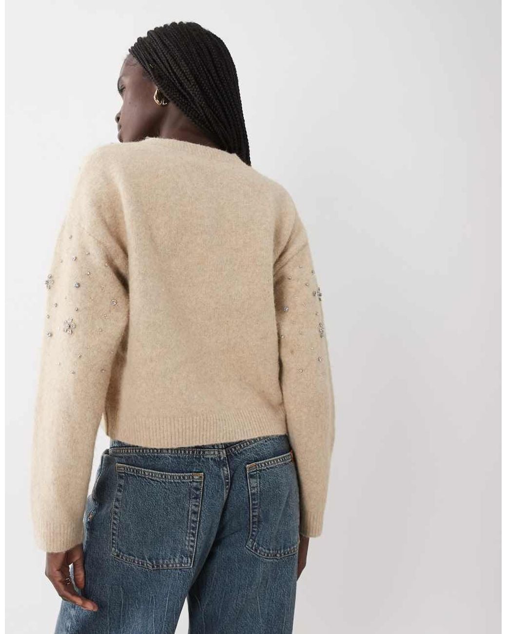 Miss Selfridge Natural Embellished Floral Beaded Jumper