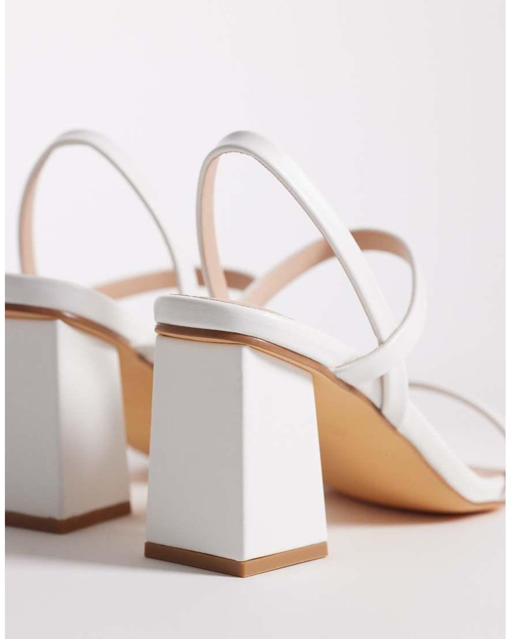 London Rebel White Ash Strappy Mid Block Heeled Sandals