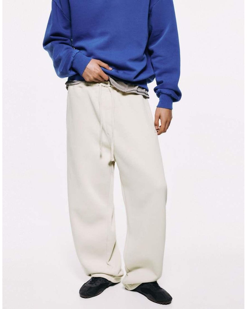 Pull&Bear White Baggy Joggers for men