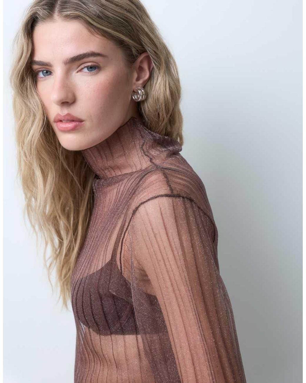 ASOS Black Sheer Knit Rib High Neck Top