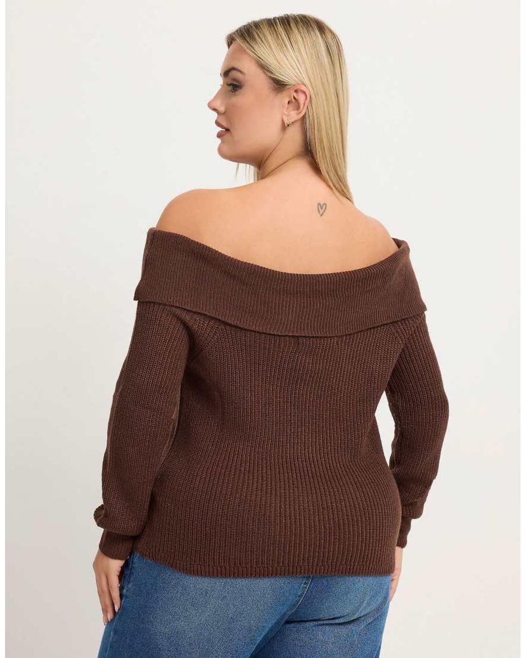 Yours Clothing Brown Bardot Knitted Jumper