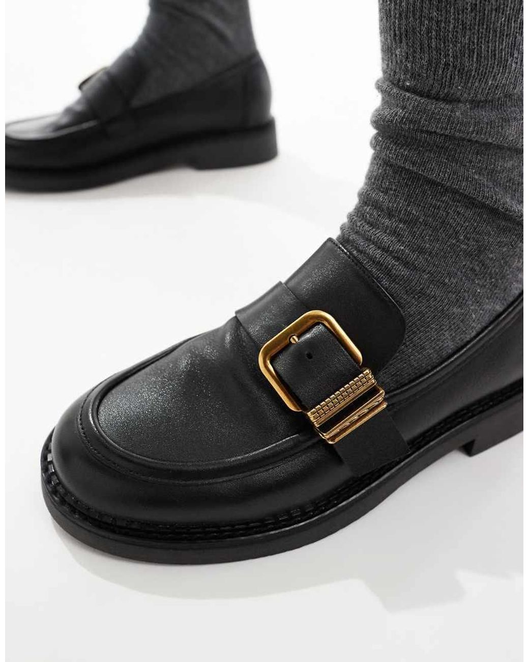 ALDO Black Kalya Loafers With Gold Buckle Detail