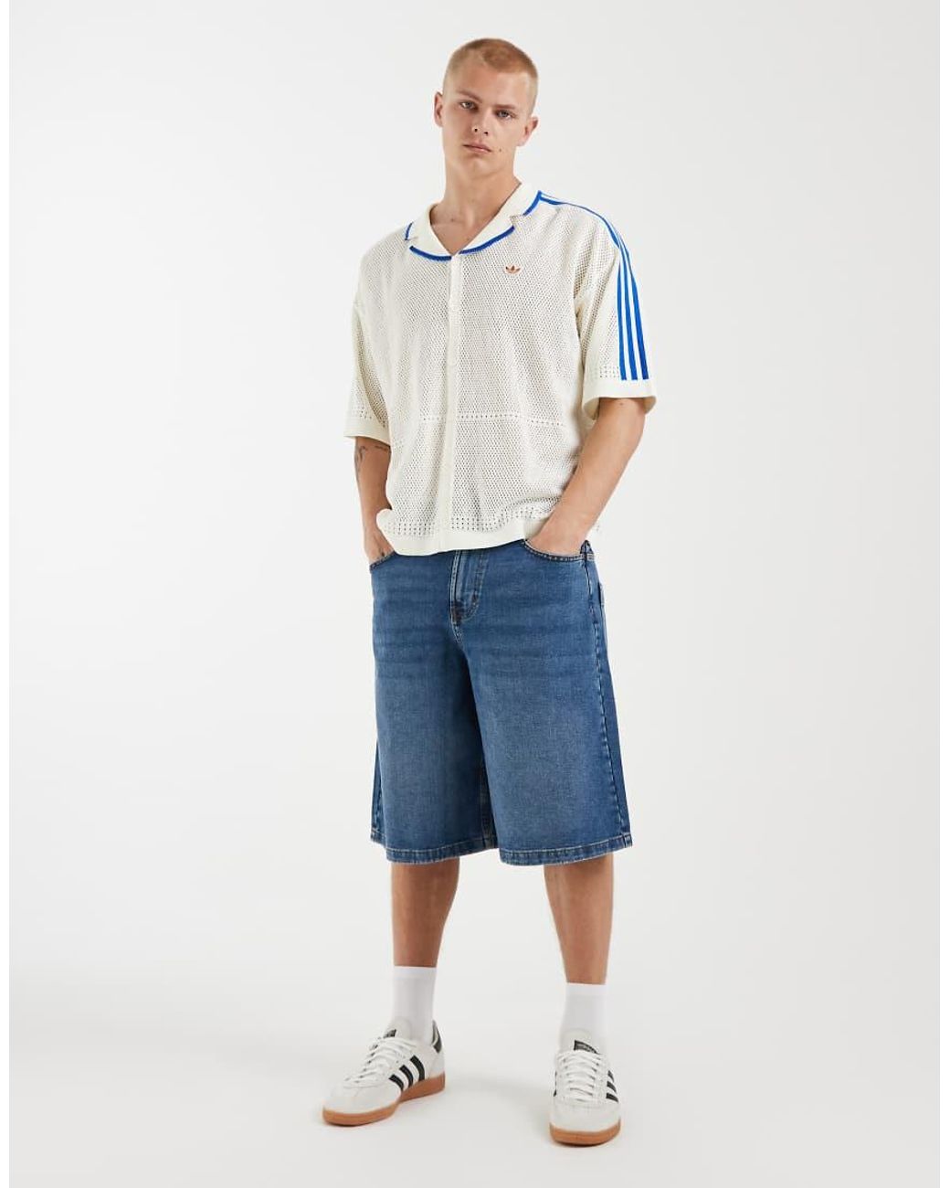 Adidas Originals Blue Revere Collar Knitted Shirt for men