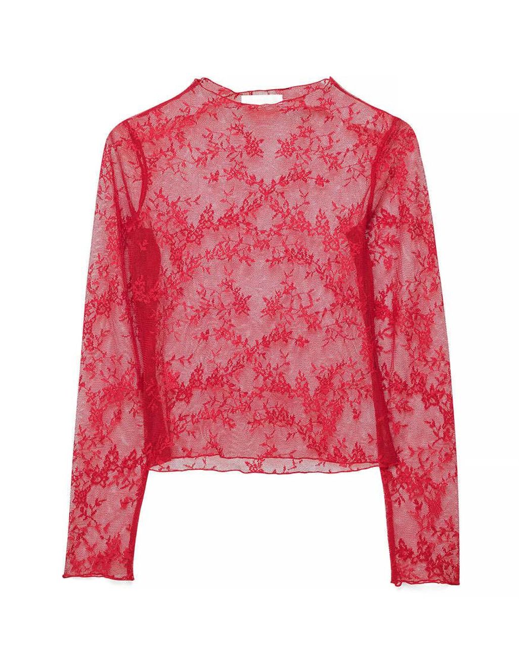 NA-KD Red Long Sleeve Lace Top
