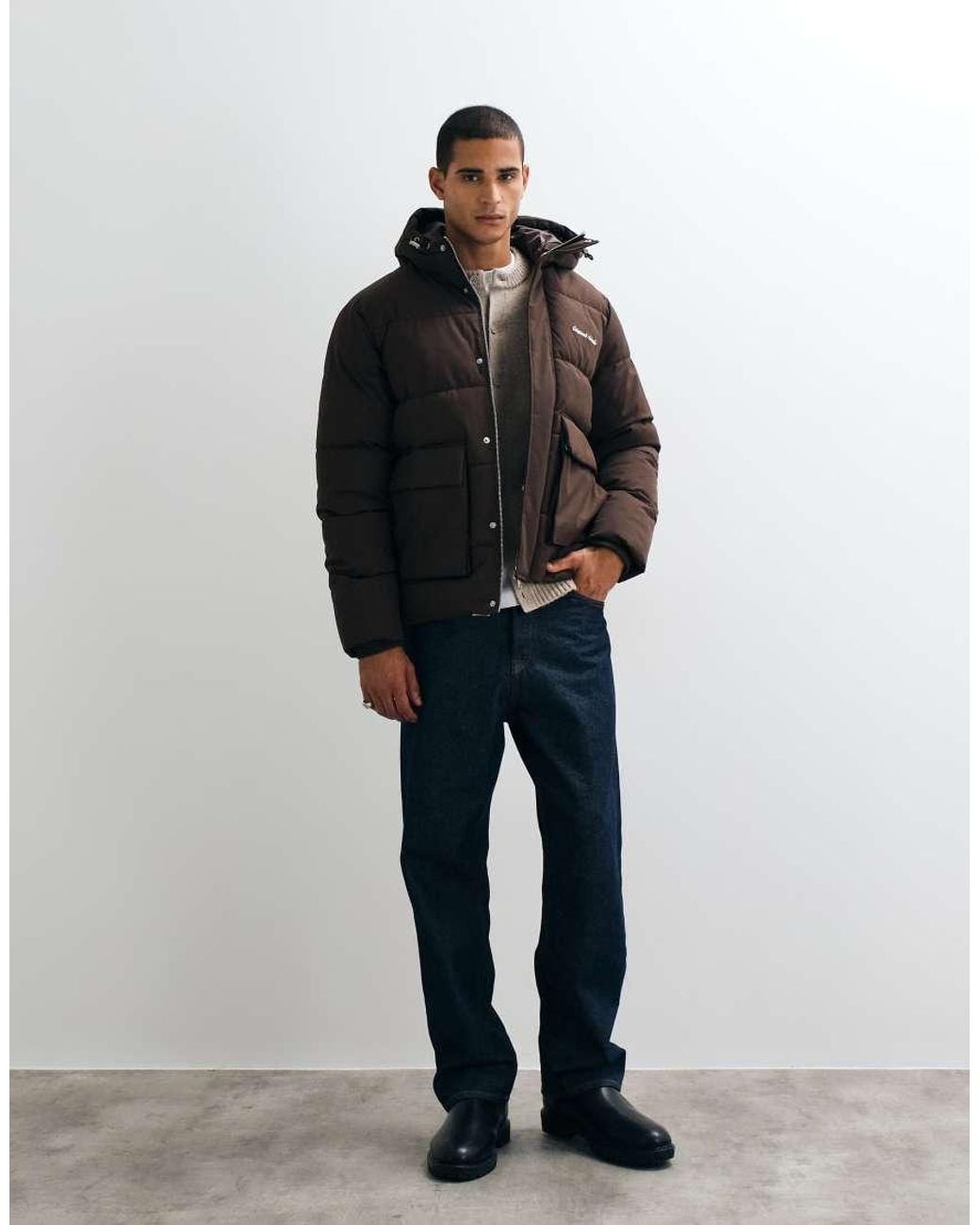 Jack & Jones Black Double Pocket Puffer Jacket for men