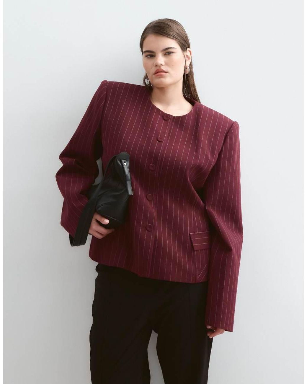 ARRANGE Red Curve Structu Blazer With Shoulder Pads