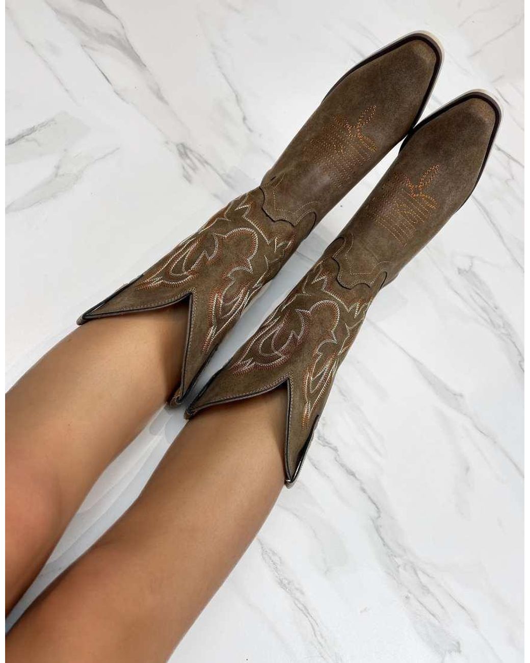 GIA STUDIOS Brown Cowboy Western Ankle Boots