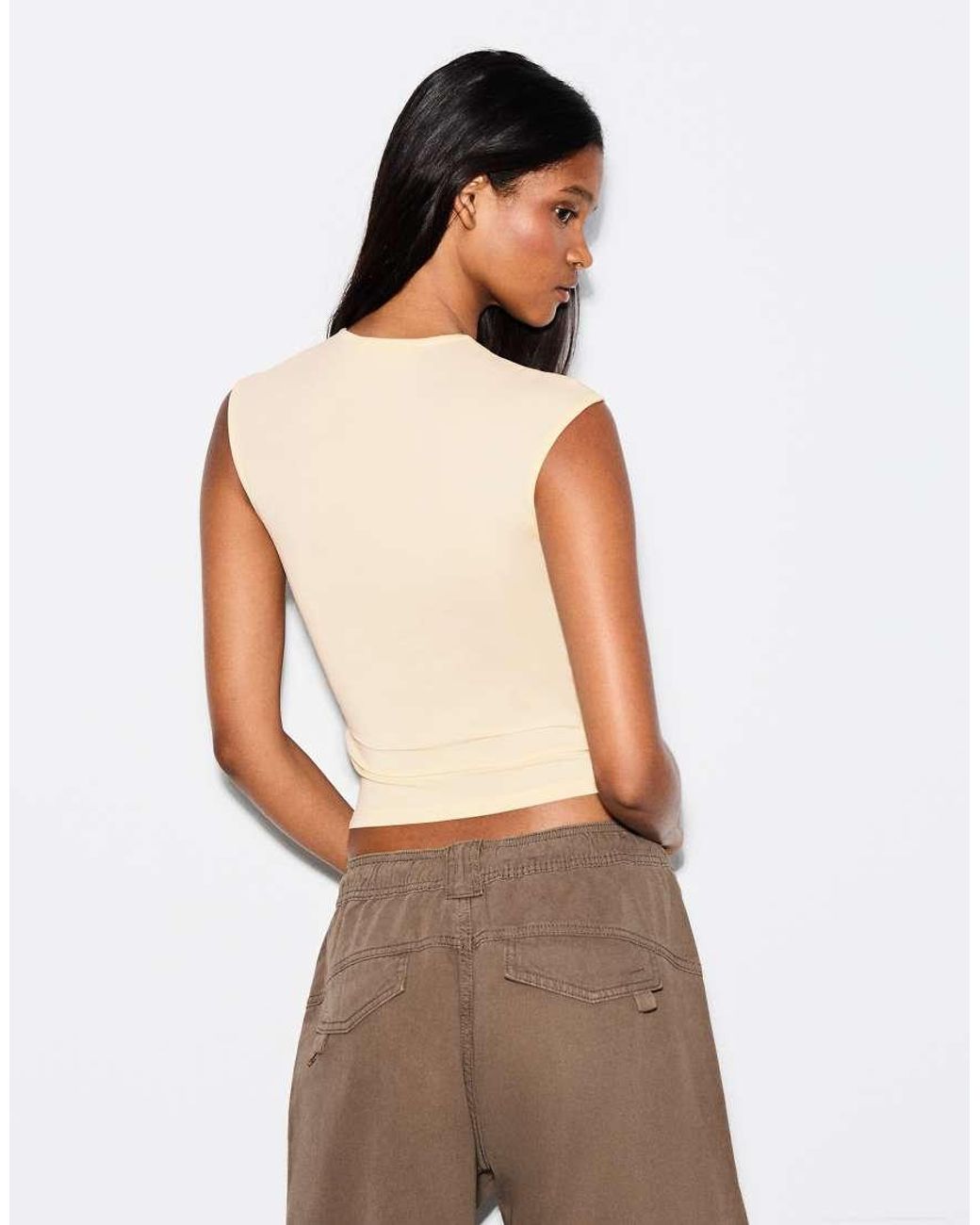 Bershka Brown Printed Top With Split