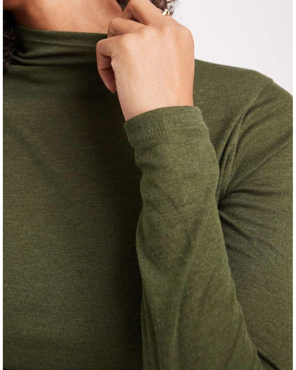 Miss Selfridge Green Fine Knit Grown On Neck Long Sleeve Top
