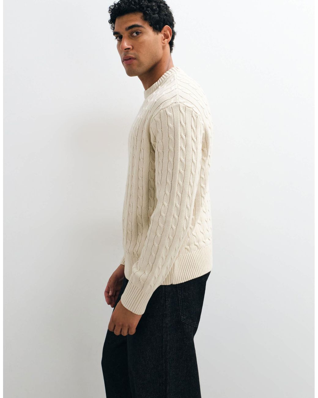 SELECTED Natural Cable Knit Sweater for men