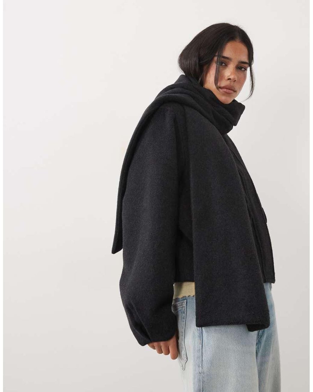 ASOS Black Formal Short Coat And Scarf Set With Wool