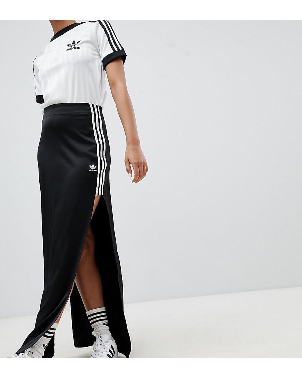 adidas Originals Fashion League Maxi Skirt With Extreme Slit in Black | Lyst