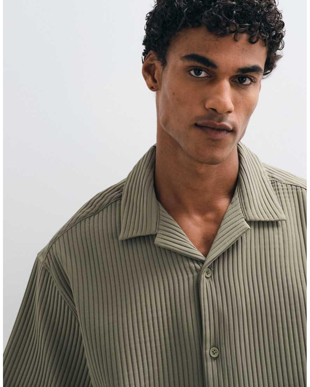 ASOS Green Co-Ord Oversized Revere Plisse Shirt for men