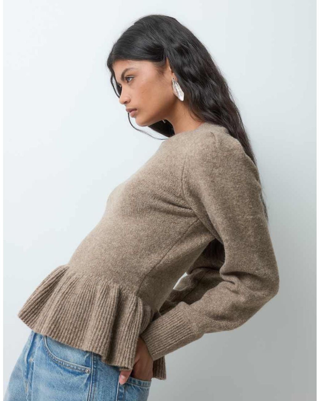 Vero Moda Gray Premium Wool-Blend Peplum Waist Jumper
