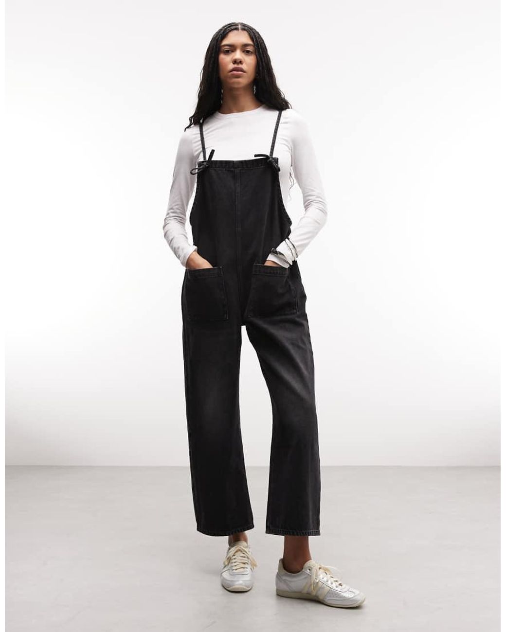 Monki Denim Jumpsuit Met Wijde Pijpen in het Black