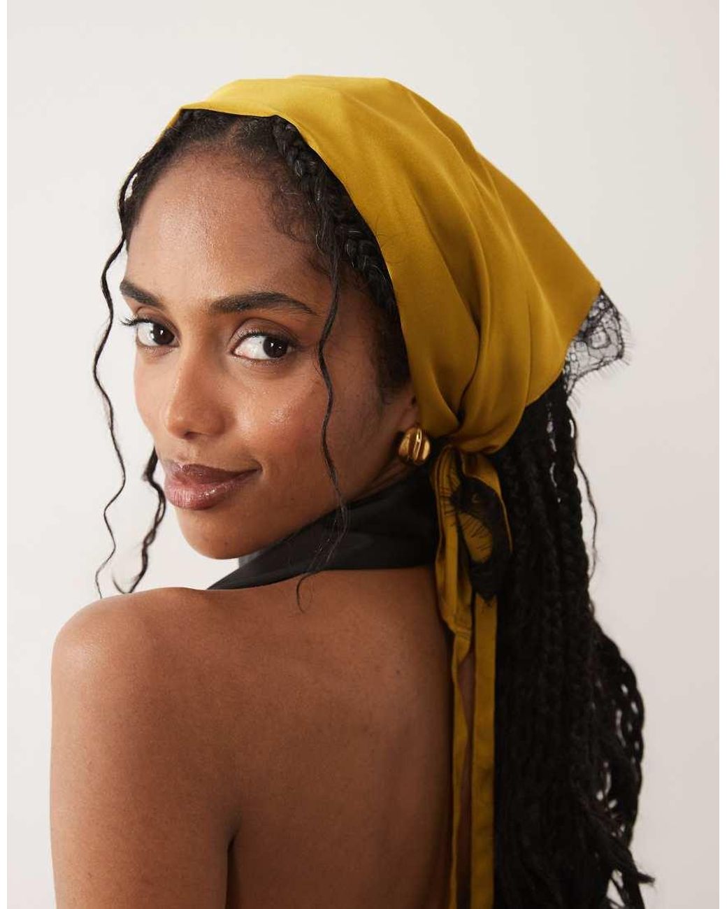 ASOS Brown Medium Scarf With Lace Trim And Tie