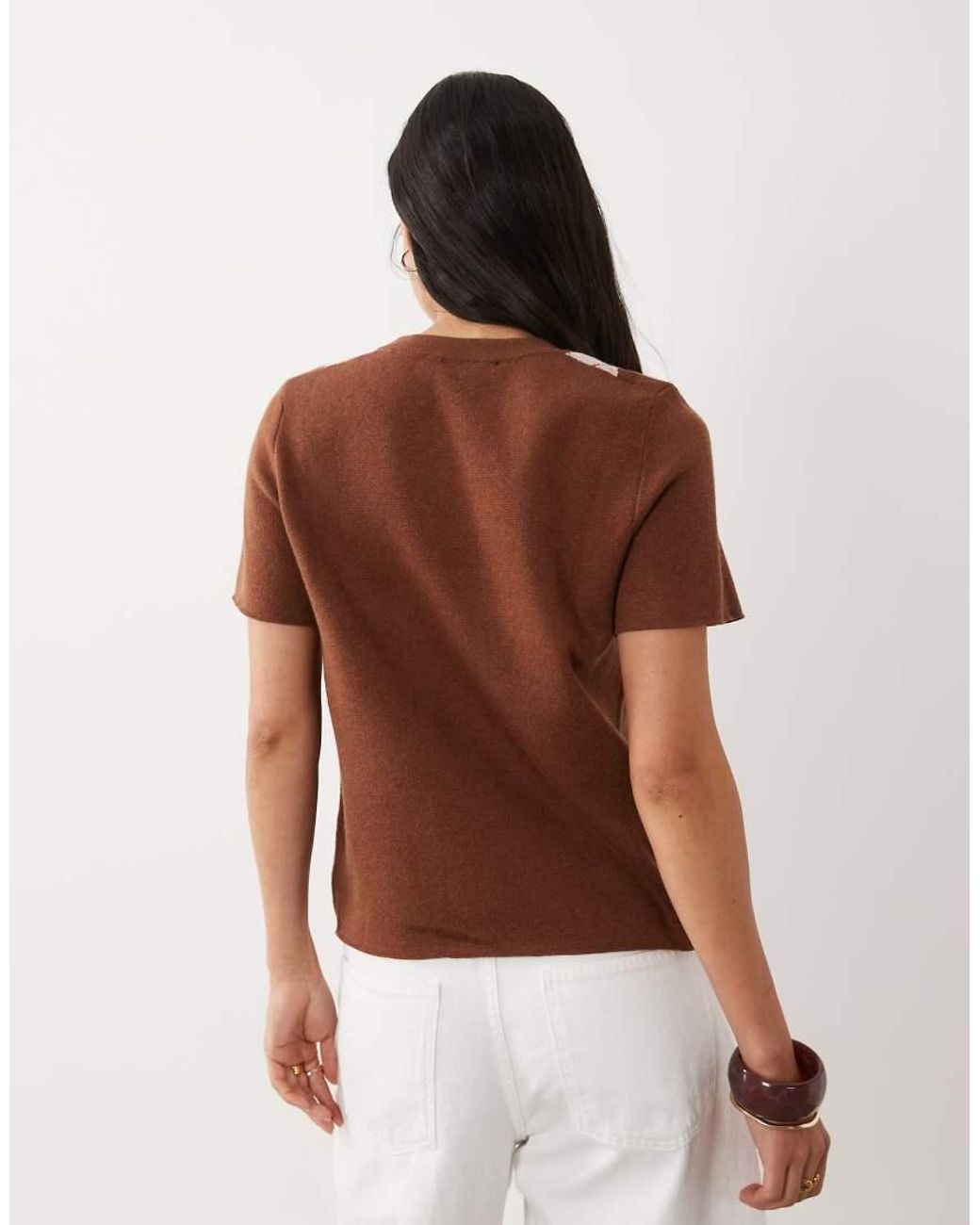 Mango Brown Short Sleeve Knitted Top